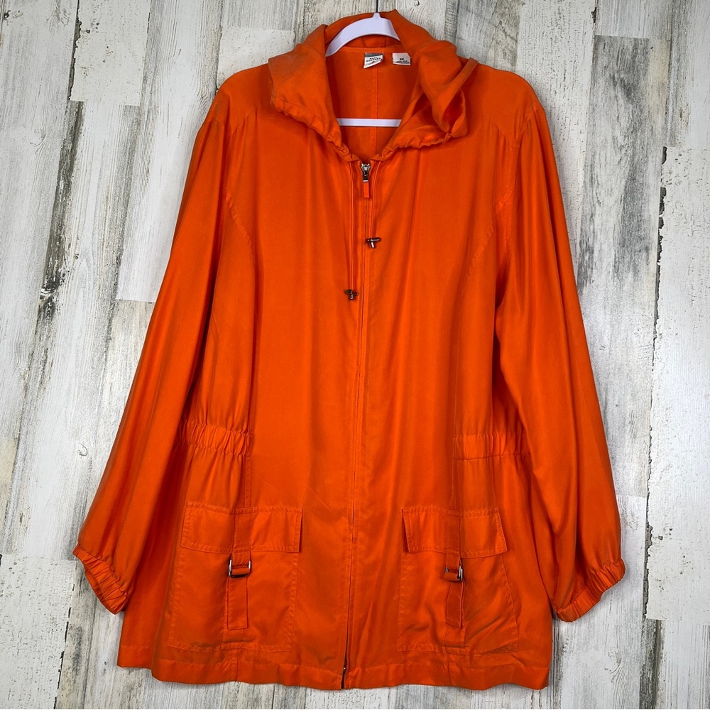 Womens‎ 100% Silk Jacket Size 20 Plus Orange Full Zip Hoodie by Real Clothes